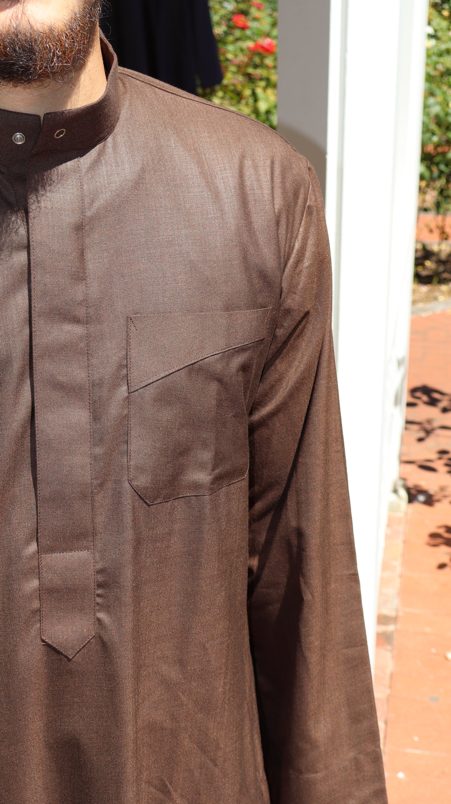 Premium Brown Thobe for Men – Emirati-Style Jubba with Mandarin Collar | Ideal for Eid, Jumu’ah, Nikah, Events & Islamic Wear