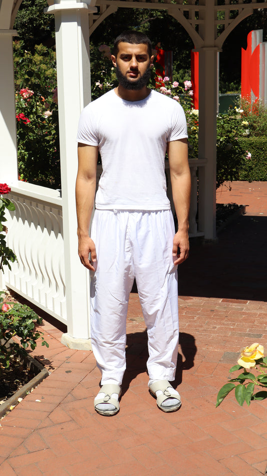 Men’s Thobe Undergarment Set | Thobe Undershirt & Pants | Islamic Innerwear for Under Thobe | White or Black Base Layer | Modest Muslim Undershirt & Bottoms Set