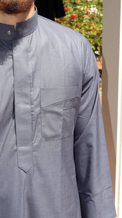 Luxury Gray Thobe for Men – Emirati-Style Jubba with Mandarin Collar | Ideal for Eid, Jumu’ah, Weddings, Events & Islamic Wear